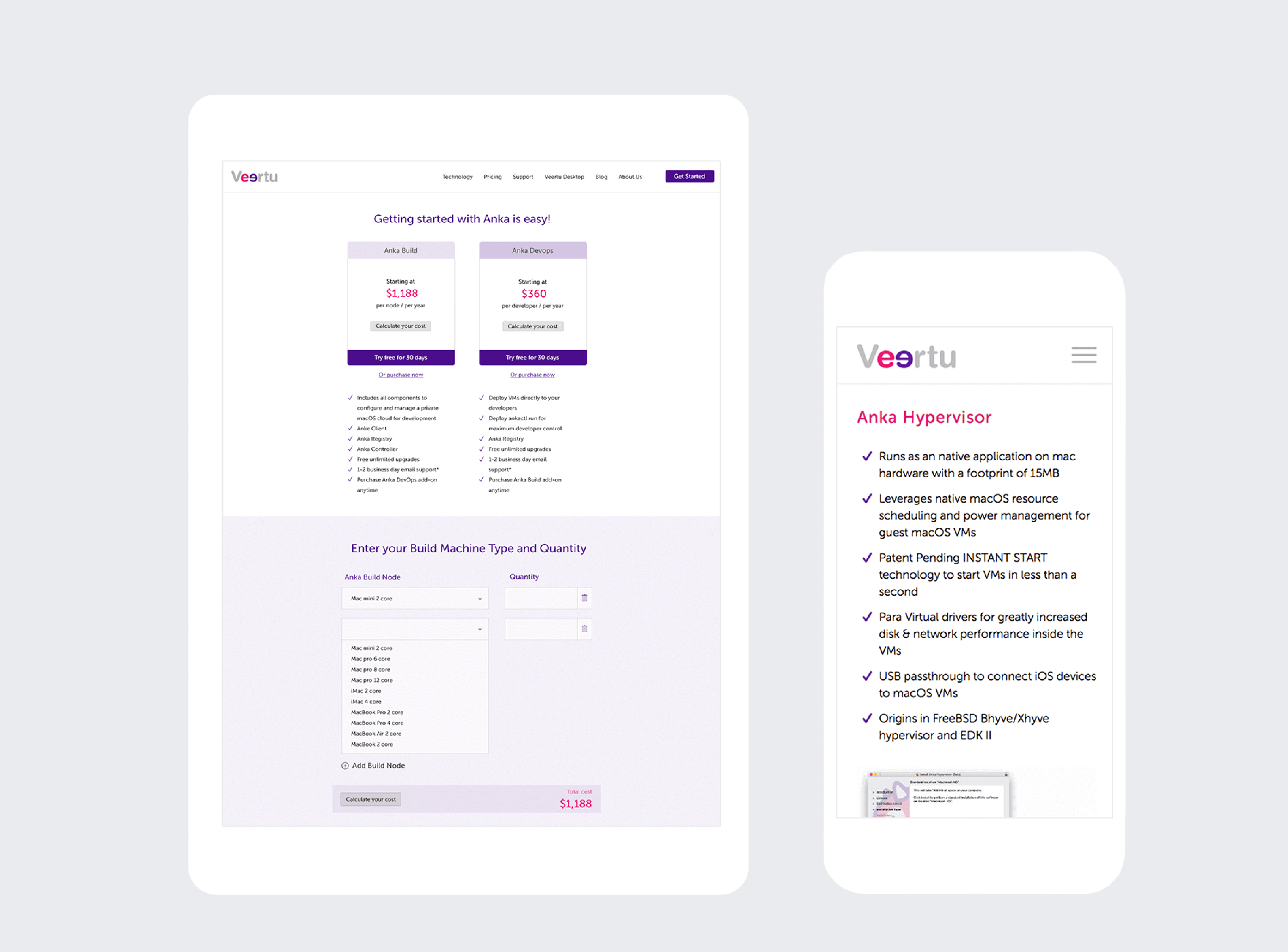 Veertu's website design.